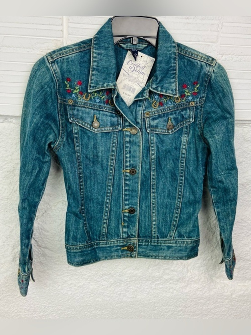 NWT GAP Kids Blue Denim floral western embroidered cotton Jean Jacket size XL